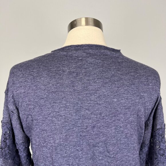 Sundance Womens Blue Crinkle Top Crochet Lace Trim Half Sleeves size Small - Picture 8 of 12